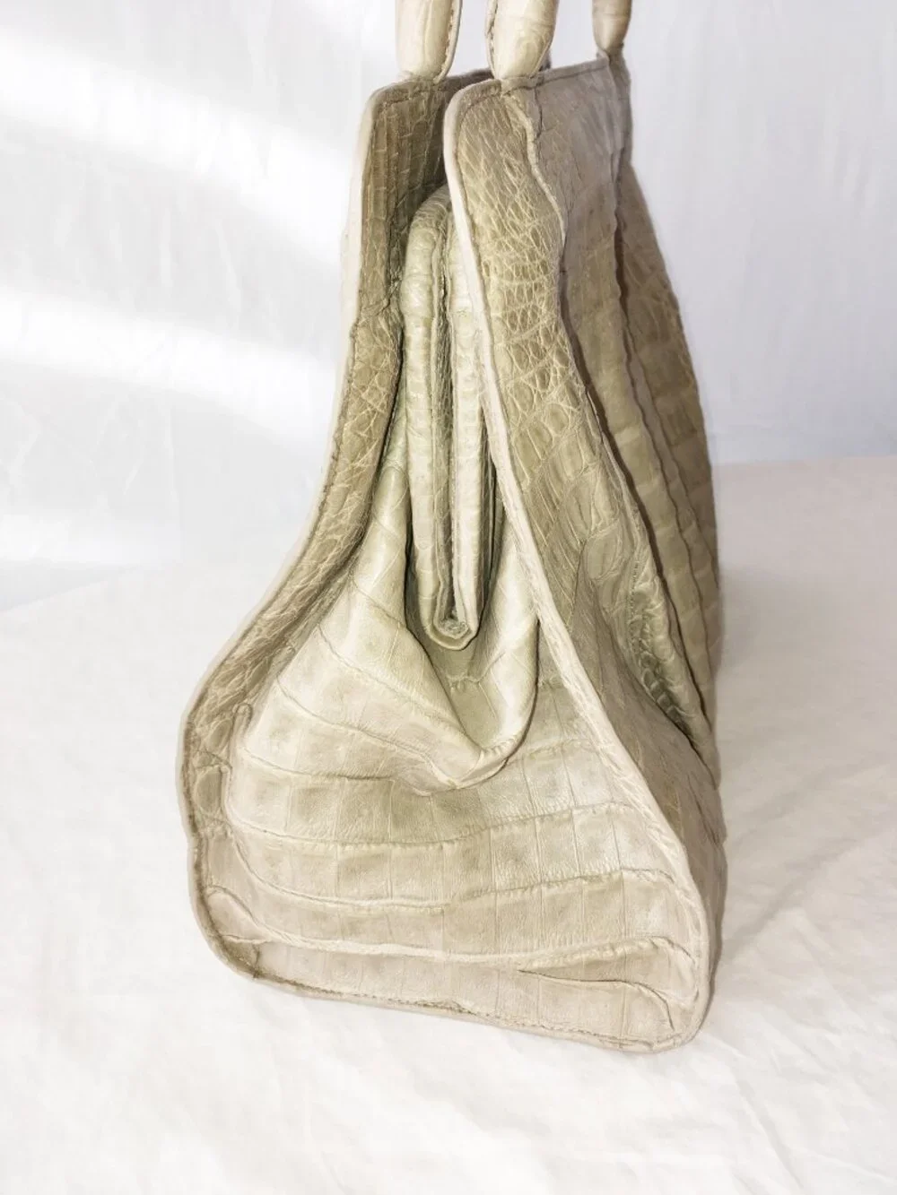 **NEAR MINT** 100% AUTHENTIC NANCY GONZALEZ CROCODILE TOTE $3,100 (TAUPE)